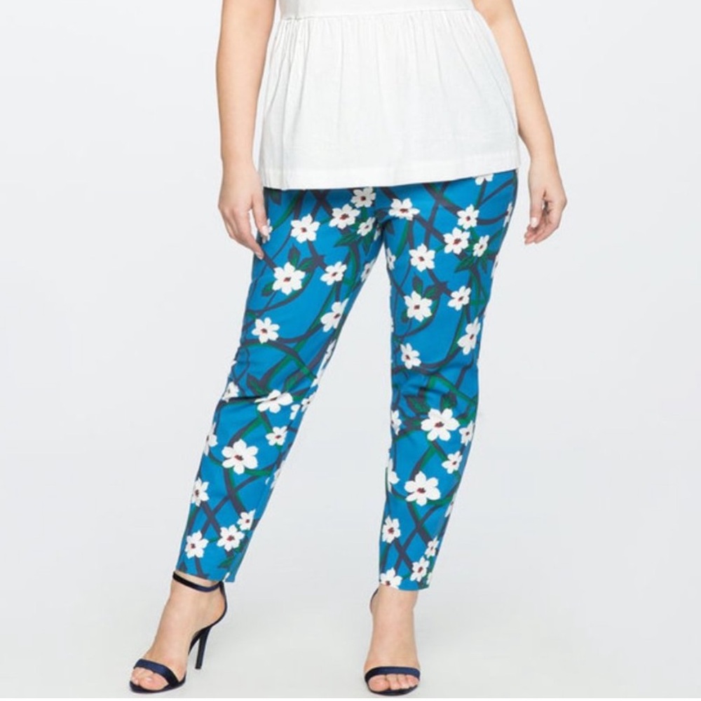 NWT Draper James x Eloquii Floral Print Ankle Dress Pants In Blue White Size 22
